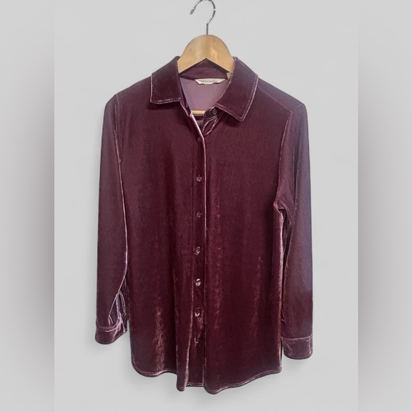Soft Surroundings Velvet Boyfriend Tunic Top Shirt BlackBerry Wine Size Small - Picture 2 of 6